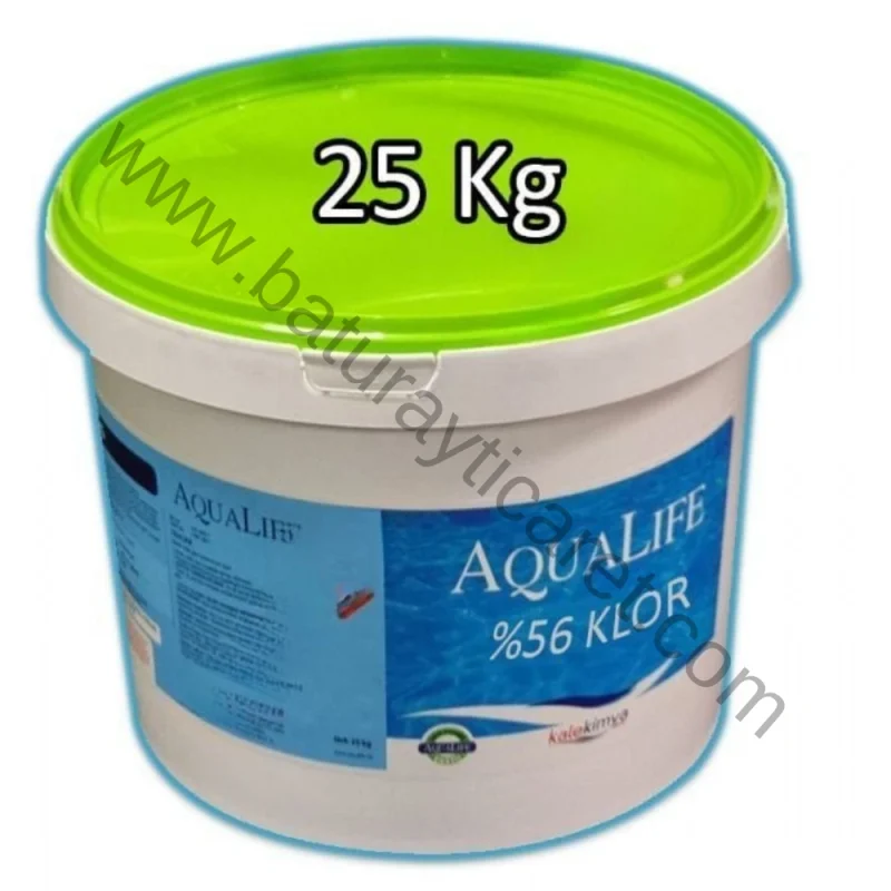 25kg AquaLife Klor-56, havuz suyu hijyeni ve temizliği için ideal klor ürünü.