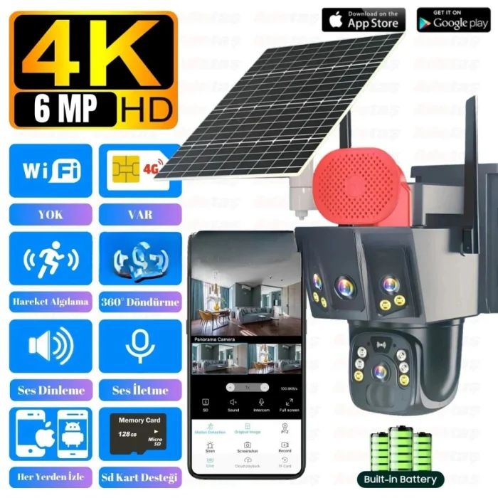 güneş enerjili solar kamera 6MP 4G'li çift kameralı PTZ speed dome kamera